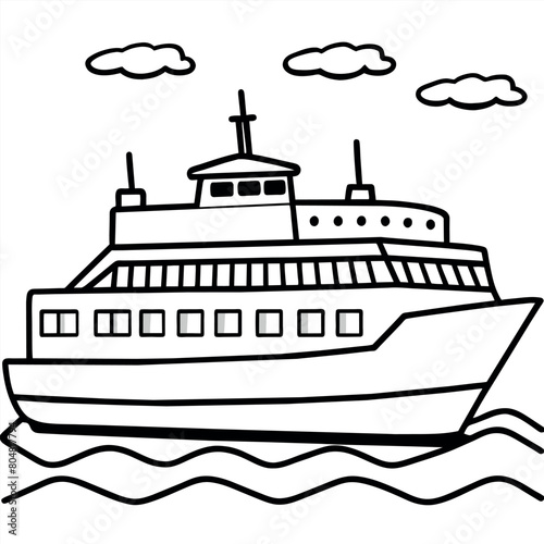 ferry outline illustration digital coloring book page line art drawing