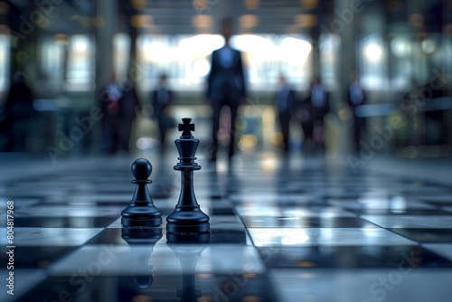 Group of businessmen watching chess pieces  Strategic Business Meeting Backdrop With Chess Pieces