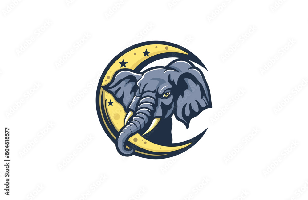 Moon and Elephant vector illustration flat design logo Moon and Elephant vector illustration flat design logo
