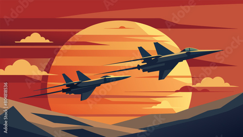 Flying in perfect sync the jets form a striking visual against the backdrop of the setting sun evoking a sense of hope and optimism in the hearts of. Vector illustration