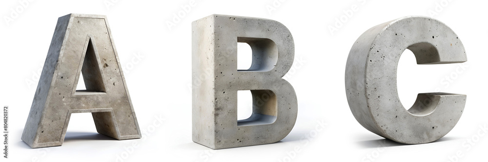 Letters A, B, C. Alphabet Made of Concrete - Masonry Cement.