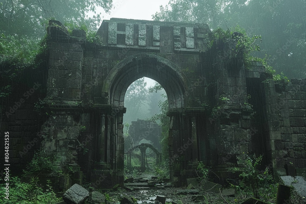 Enshrouded Remnants: Abandoned Cathedral Amid the Forest's Embrace