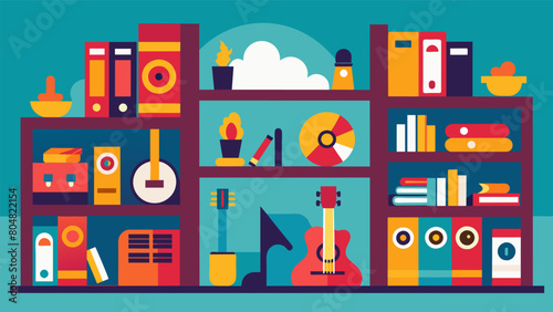 Themed sections within the library such as Classic Rock and Jazz Jams make browsing for records a fun and organized experience. Vector illustration