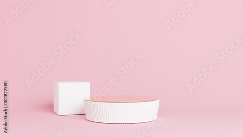 3D display podium, pink background. Banner template 3d render.