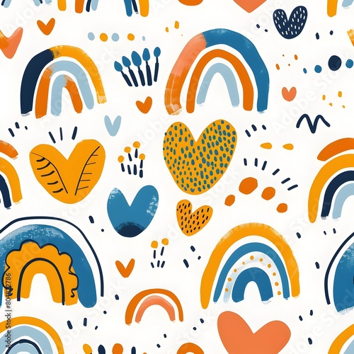 Vibrant Abstract Hand drawn Shapes and Symbols Background