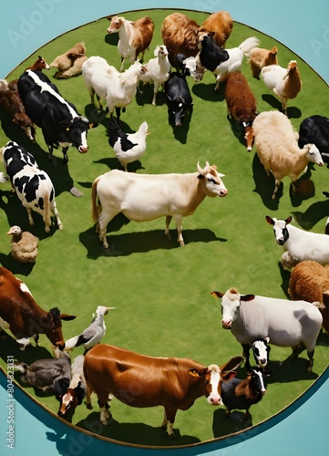 a realistic image of a large peck of farm animals .jpg