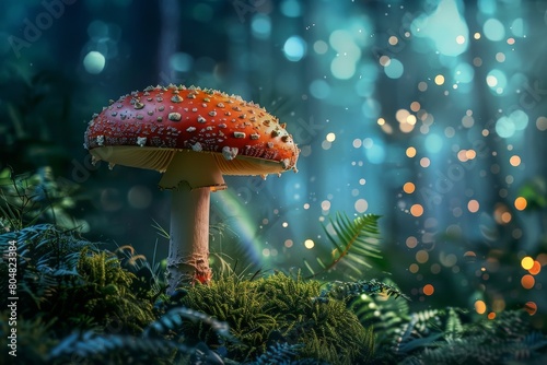 Big red mushroom in enchanted forest