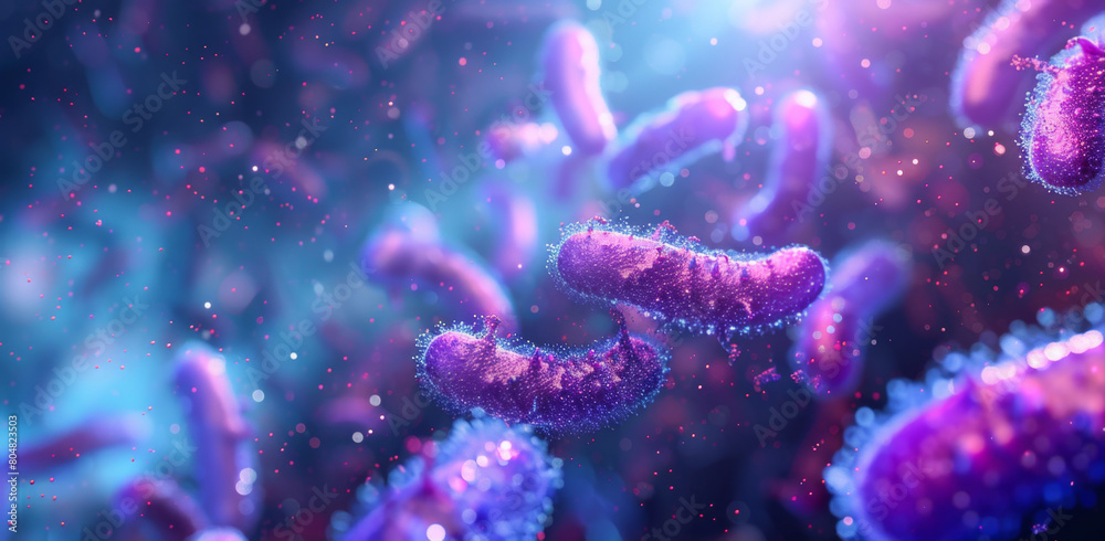 3d render of bacteria and prorounded by light effects. Abstract background for medical or science concept. BArrayList, high detail, high resolution, blue theme with purple glow, bright background 3d render of bacteria and prorounded by light effects. Abstract background for medical or science concept. BArrayList, high detail, high resolution, blue theme with purple glow, bright background