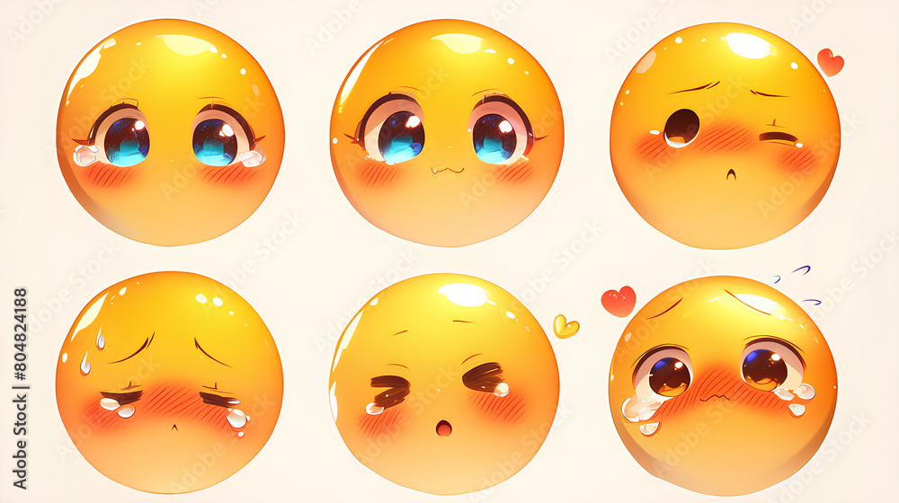 expression emoticon set. emoji stickers on white background