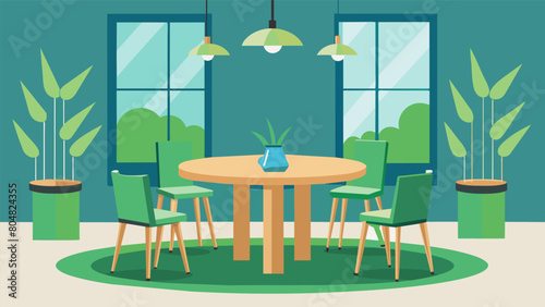 A peaceful breakroom featuring a circular table and chairs made from bamboo promoting the use of renewable and ecofriendly materials.. Vector illustration