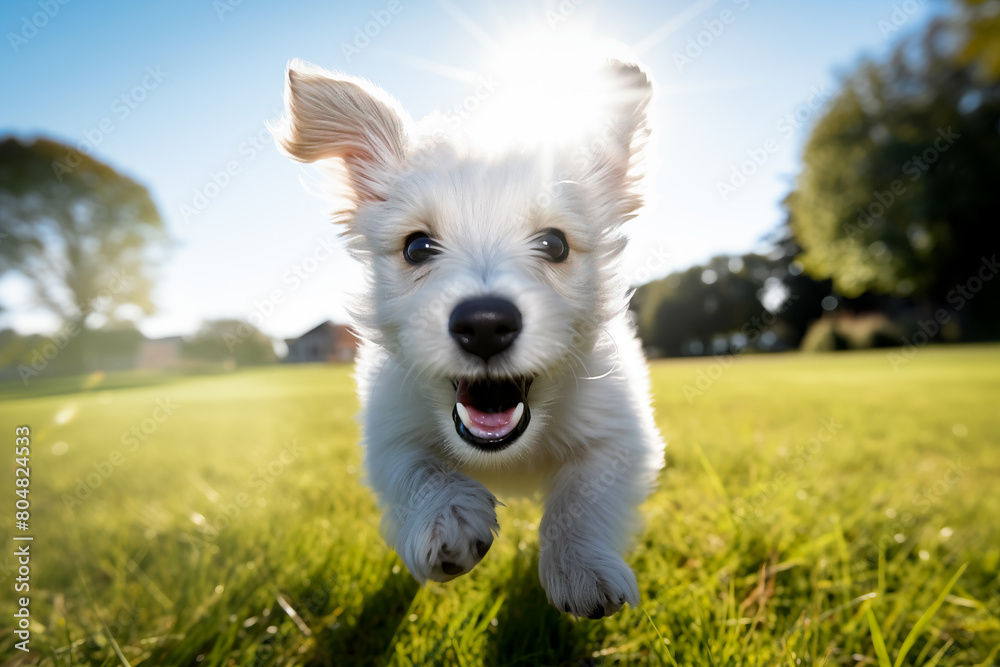 Joyful Puppy Playing Outdoors in Sunny Weather Joyful Puppy Playing Outdoors in Sunny Weather