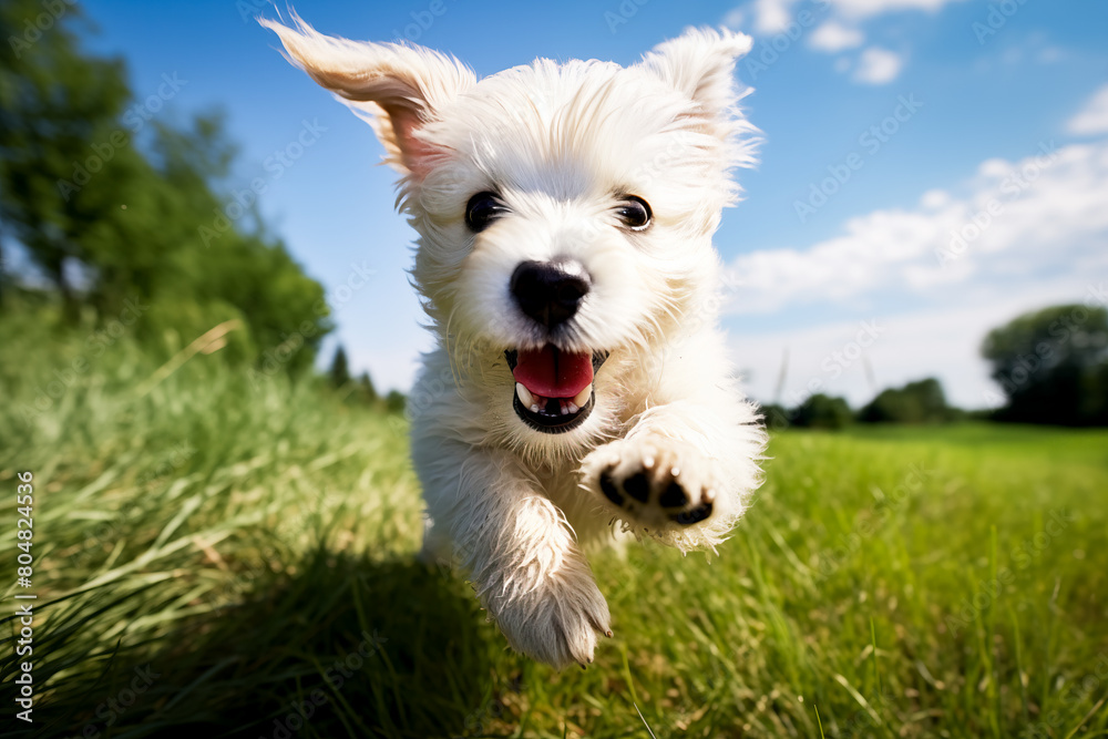 Joyful Puppy Playing Outdoors in Sunny Weather Joyful Puppy Playing Outdoors in Sunny Weather