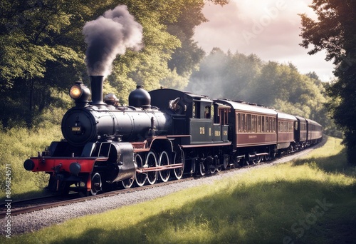 'steam vintage old applied train filter photo railway sepia daguerreotype track railroad locomotive rail transportation travel transport wagon historical landscape' photo