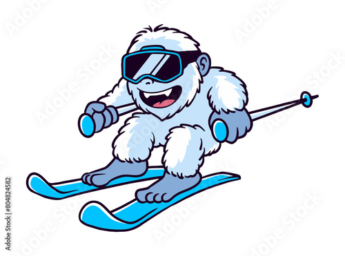 CARTOON ILLUSTRATION OF YETI SKIING