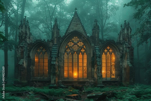 Mystical Forest Neo-Gothic Wonder: Spellbinding Spires and Stone Artistry