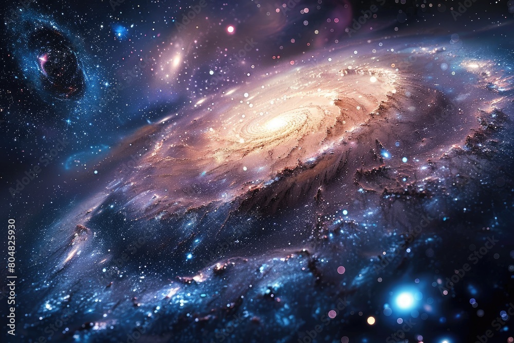 Fototapeta premium The depths of space, surrounded by a galaxy of swirling stars and nebulae.Swirling vortices of cosmic energy, colorful Nebulae and star clusters