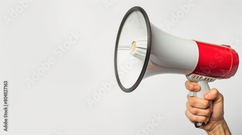 hand hold megaphone, isolated white background
