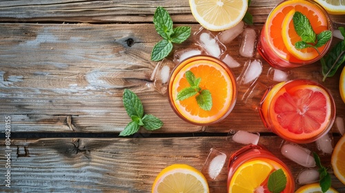 Various types of citrus fruits  in shades of yellow and green  are displayed on the table. A lively display of natures colors and flavors AIG50