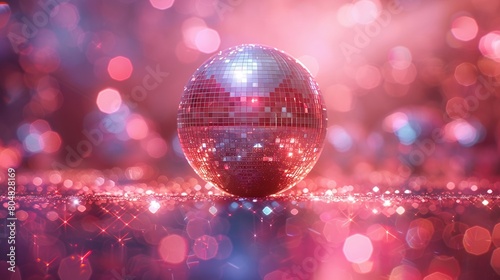 Retro disco makeup 70s disco ball background dance party text