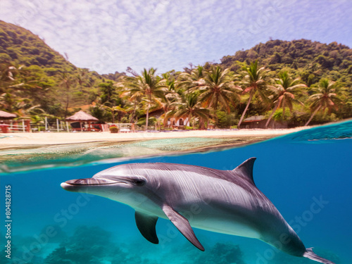3d wallpaper Dolphin Coral Colorful Fish Under the Sea 