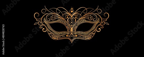 A golden eye mask for masquerade party festival isolated on black background with floral pattern art.	
