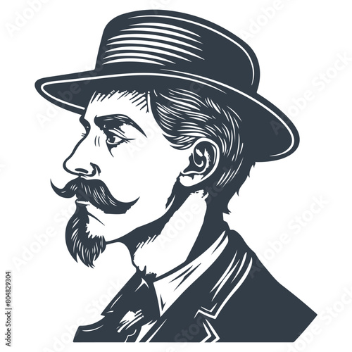 Classic gentleman portrait vintage woodcut drawing vector