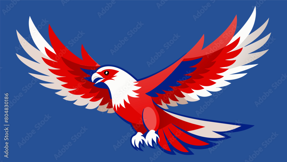 A pair of redtailed hawks soaring through the air their distinctive feathers a stunning display of red white and blue.. Vector illustration A pair of redtailed hawks soaring through the air their distinctive feathers a stunning display of red white and blue.. Vector illustration