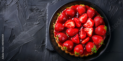 Strawberry tart jelly Delicious Tart Strawberry On A Stylish Gray Textured Table  delicious cheesecake dessert with fresh fragrant strawberries photo