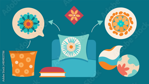 Learn the art of stenciling and revamp old throw pillows with fun designs and patterns.. Vector illustration