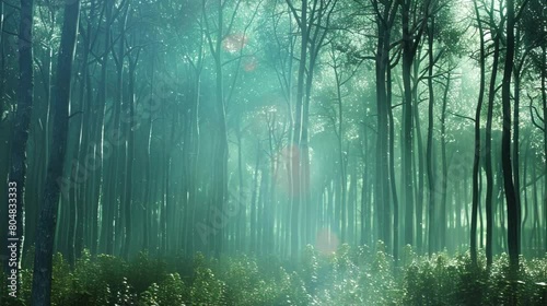 wide angle video of balsa trees forest with dramatic lighting photo