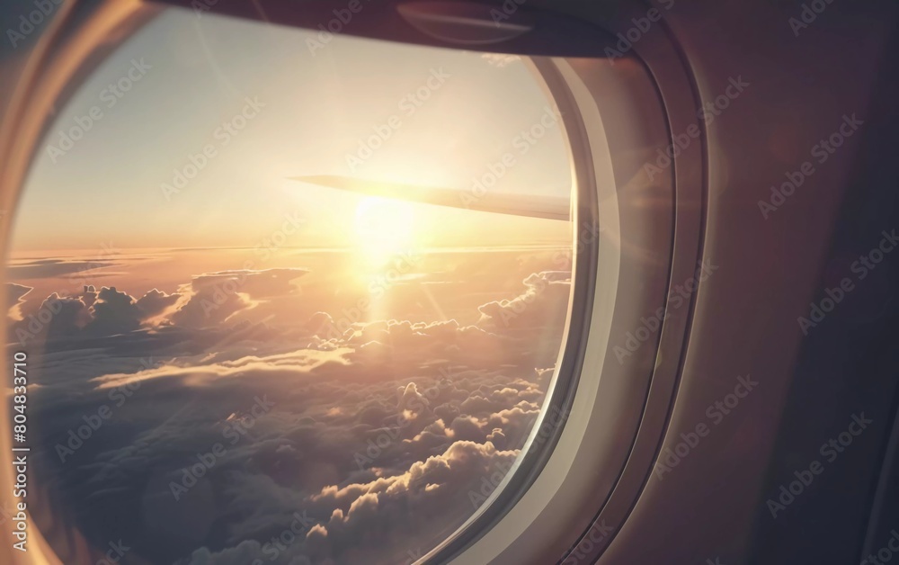 View through the window of a flying passenger plane View through the window of a flying passenger plane