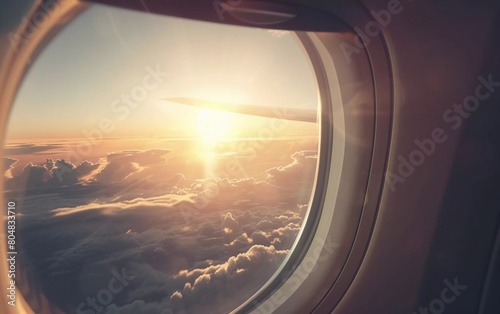 View through the window of a flying passenger plane