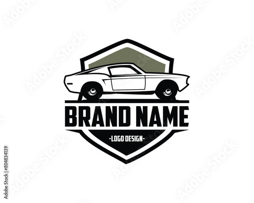 1968 Mustang 390 industrial logo silhouette isolated white background shown from the side. Best for car industry, badge, emblem, icon, sticker design. available ep 10.