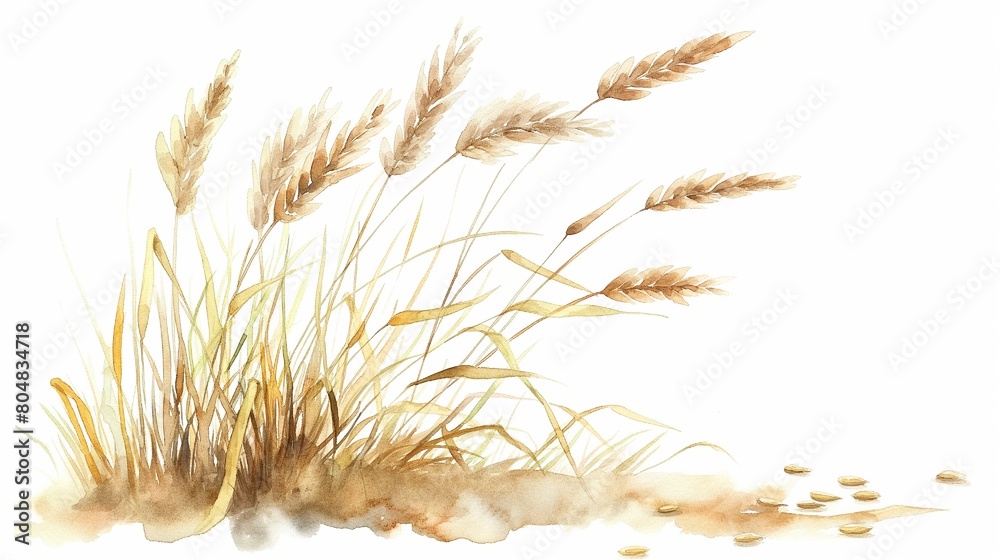oats and hay in the soft watercolor style set against a solid white background oats and hay in the soft watercolor style set against a solid white background