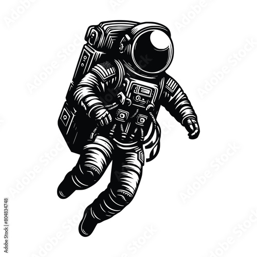 black vector illustration of astronaut, white background. using for tatto, t-shirt, emblem and more. astronaut vector illustration template