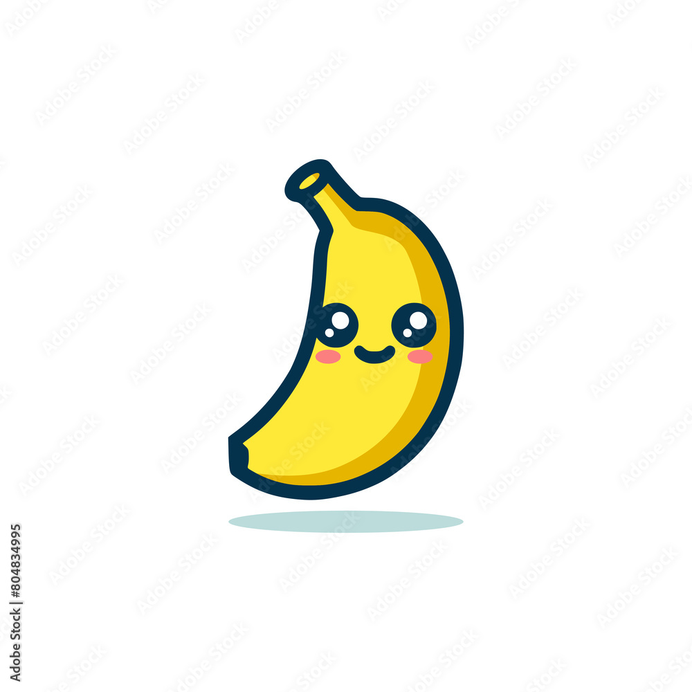 simple cute banana fruit cartoon character sticker vector illustration template design