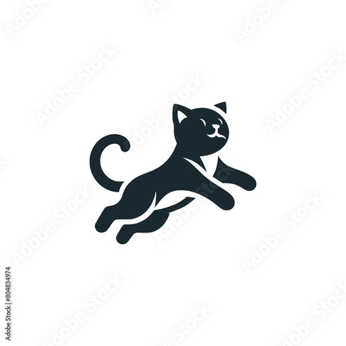 cute jumping cat negative space style logo vector illustration template design © katsumatakun
