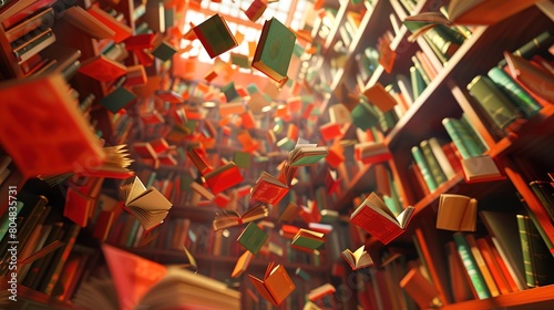 Attractive Magical library with books floating in midair octa photo