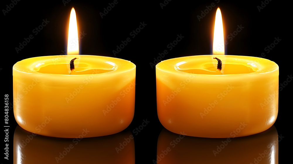 Burning candles on floor in darkness with space for text, on black background Burning candles on floor in darkness with space for text, on black background