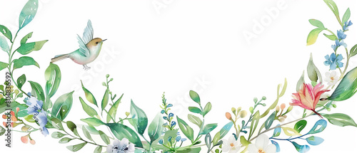 watercolor Blank white spec on beautiful floral wreath wedding invitation card template.