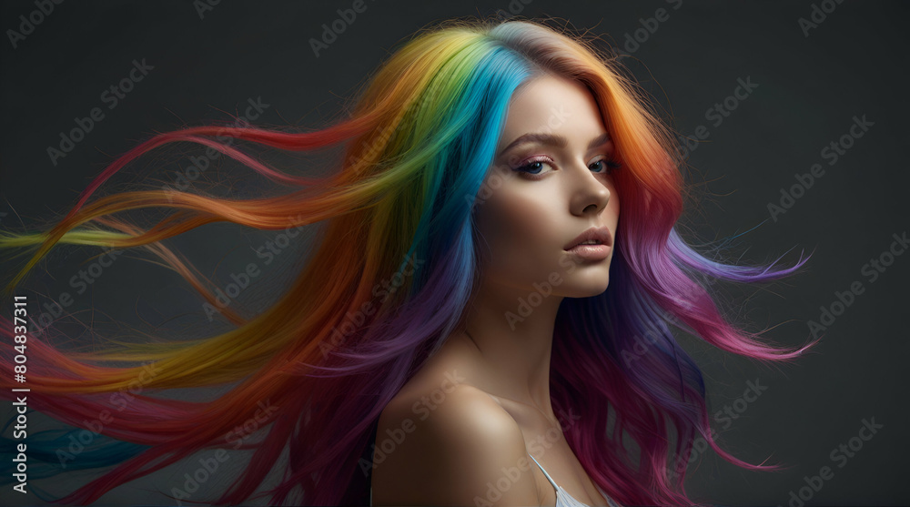 portrait of a woman with long  colorful hair