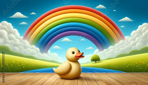 Ducks and rainbows are symbols of happiness and hope in Western literature and art. photo