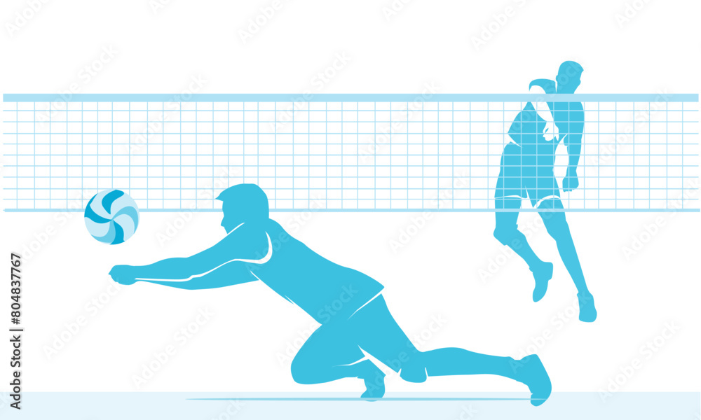Colorful vector editable volleyball player in action for any graphic background	