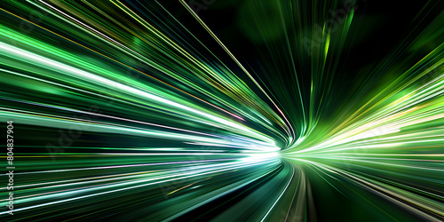 abstract green speed motion on a dark background computer 3d render, abstract background of glowing green neon lines Laser show green car lights at night long exposure.