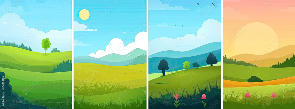 Vector illustration Abstract background set Minimalist style Flat concept wallpapers Landscape collection Green meadow
