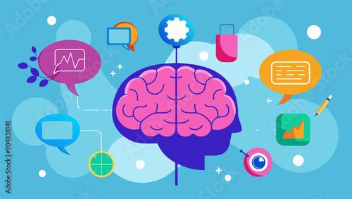 A graphic showing the different brain regions involved in language processing and how they communicate with each other in a neurodivergent brain.. Vector illustration