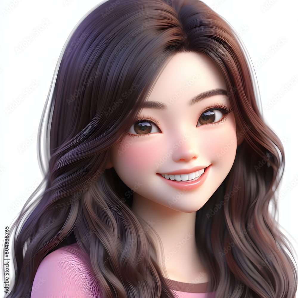 Happy Asian cartoon character girl, young woman portrait, female, happy mood, feeling expression concept, beautiful eyes, 3d style, isolated on a white background Happy Asian cartoon character girl, young woman portrait, female, happy mood, feeling expression concept, beautiful eyes, 3d style, isolated on a white background
