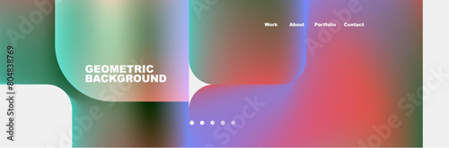 A geometric background featuring a gradient of liquidinspired colors like water, purple, violet, magenta, and electric blue. Shapes include circles and rectangles, perfect for a modern brands font photo