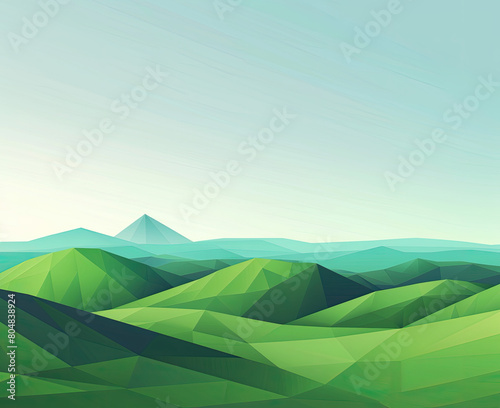 Vector illustration Meadow polygonal landscape Clear sky background Triangle shapes Hills Graphic modern wallpaper Abstract art Minimalist style Design element for web banner --ar 128 105