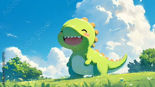 Cute scary dinosaur animal vector cartoon style photo